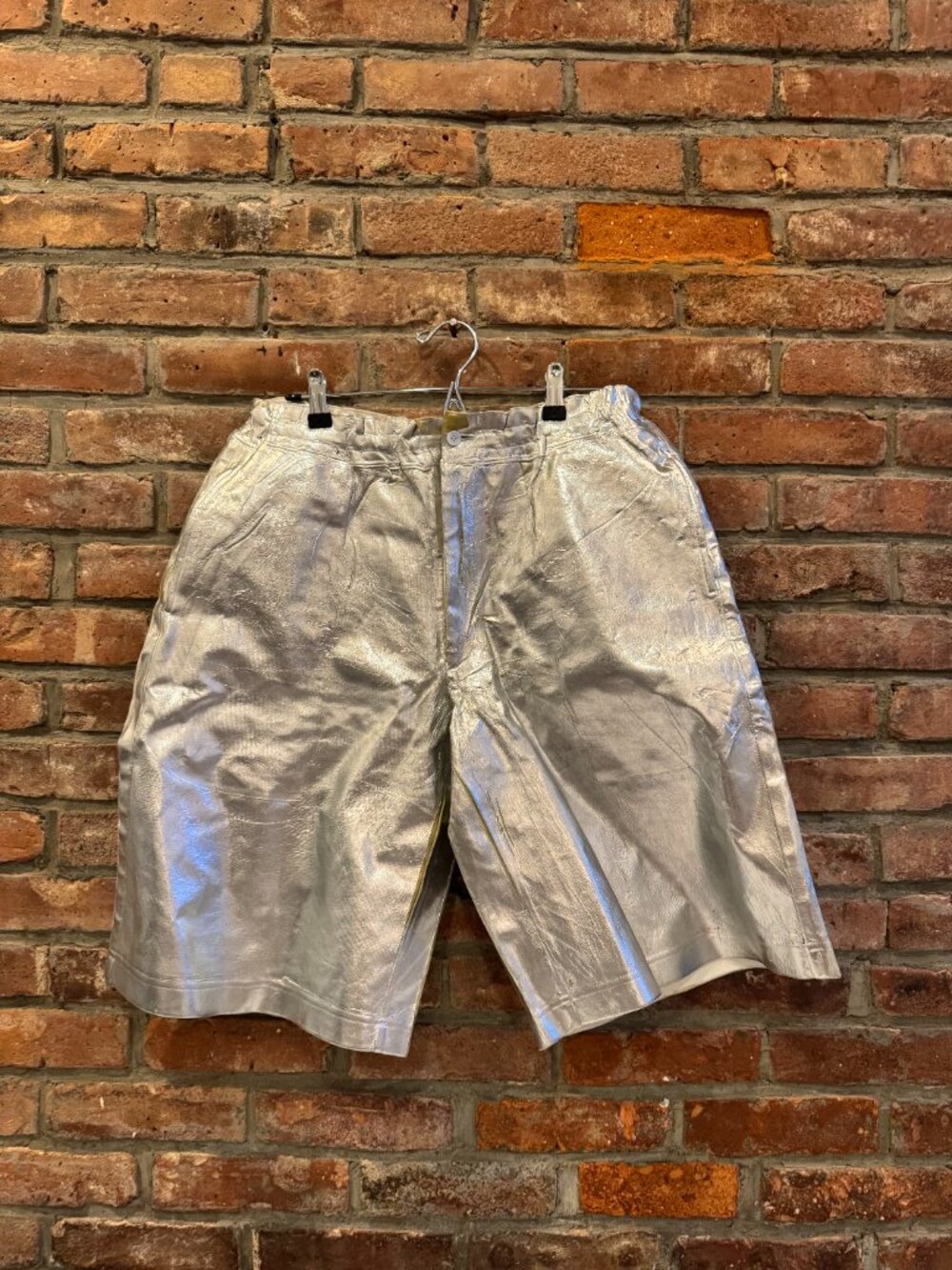 Comme Des Garçons Homme Plus Distressed Silver Foil Shorts M - Picture 11 of 14